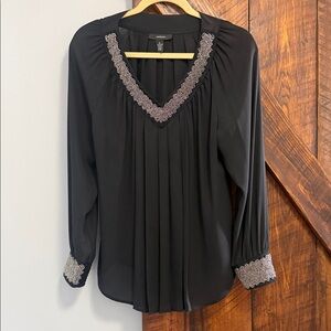 Alfani Black Blouse with Embroidered Details